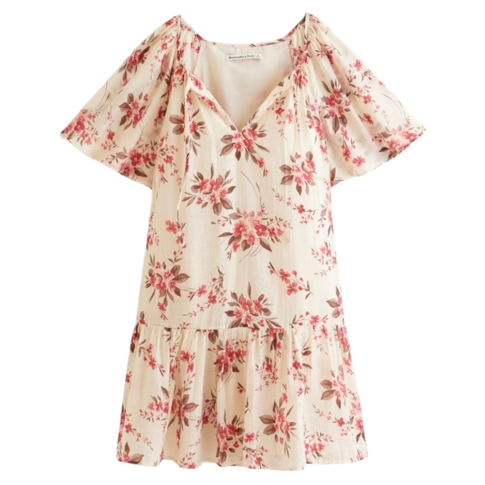 NWT Abercrombie & Fitch Floaty Trapeze Mini Dress in Cream Floral Size ST - Picture 4 of 8